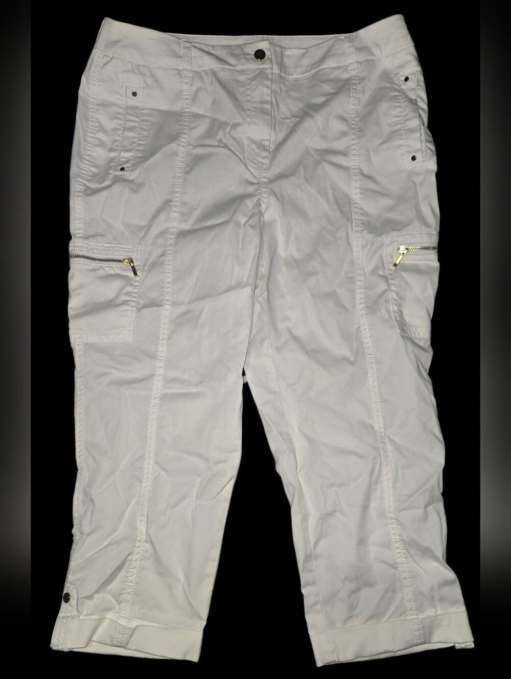 Chico's White Cargo Capri Pants with Zip Pockets